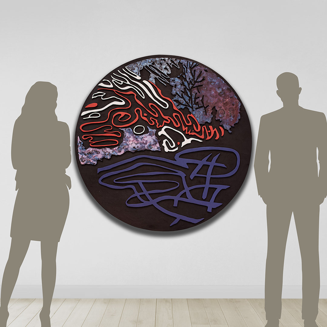 AÉROMANCIE 6 | Acrylique, teinture sur bois sculpté / Acrylic, stain on sculpted wood | 48" | 2025