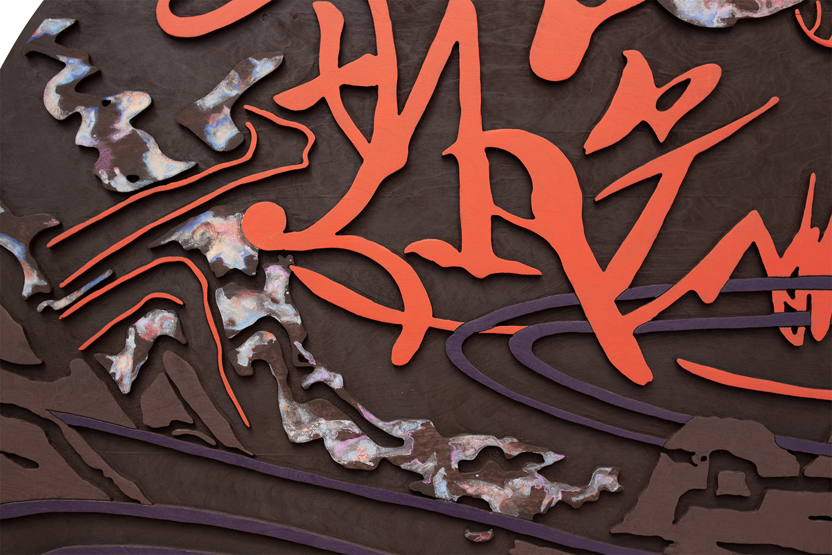 AÉROMANCIE 5 | Acrylique, teinture sur bois sculpté / Acrylic, stain on sculpted wood | 48" | 2025