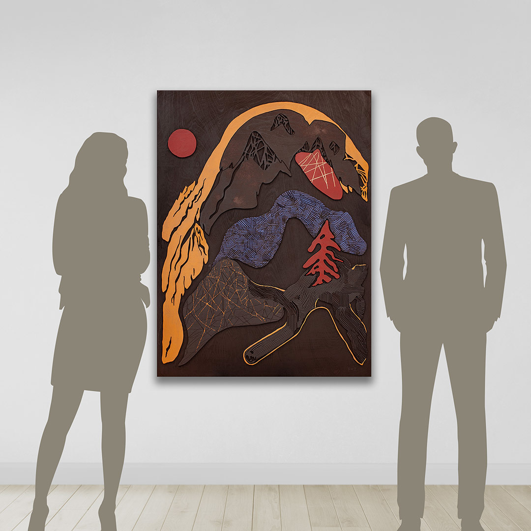 SOLARIS 4 | Acrylique, teinture sur bois sculpté / Acrylic, stain on sculpted wood | 48" x 36" | 2025