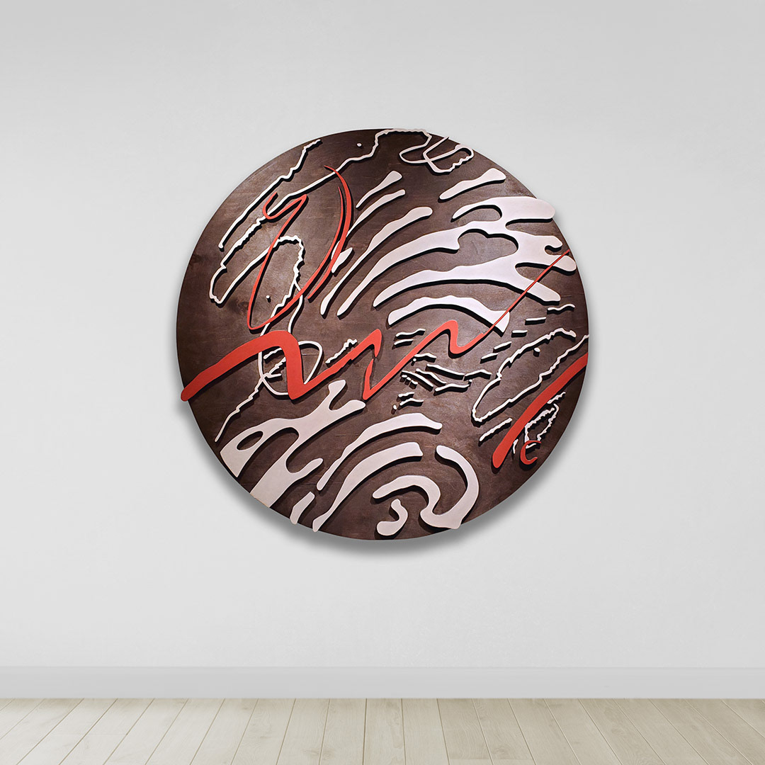 MODULATION 2 | Acrylique, teinture sur bois sculpté / Acrylic, stain on sculpted wood | 48" | 2025