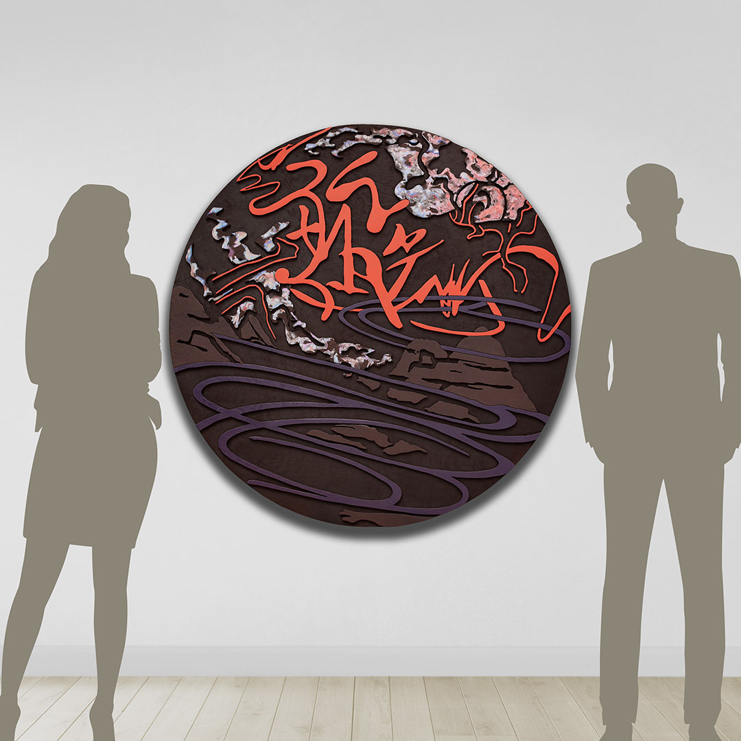 AÉROMANCIE 5 | Acrylique, teinture sur bois sculpté / Acrylic, stain on sculpted wood | 48" | 2025