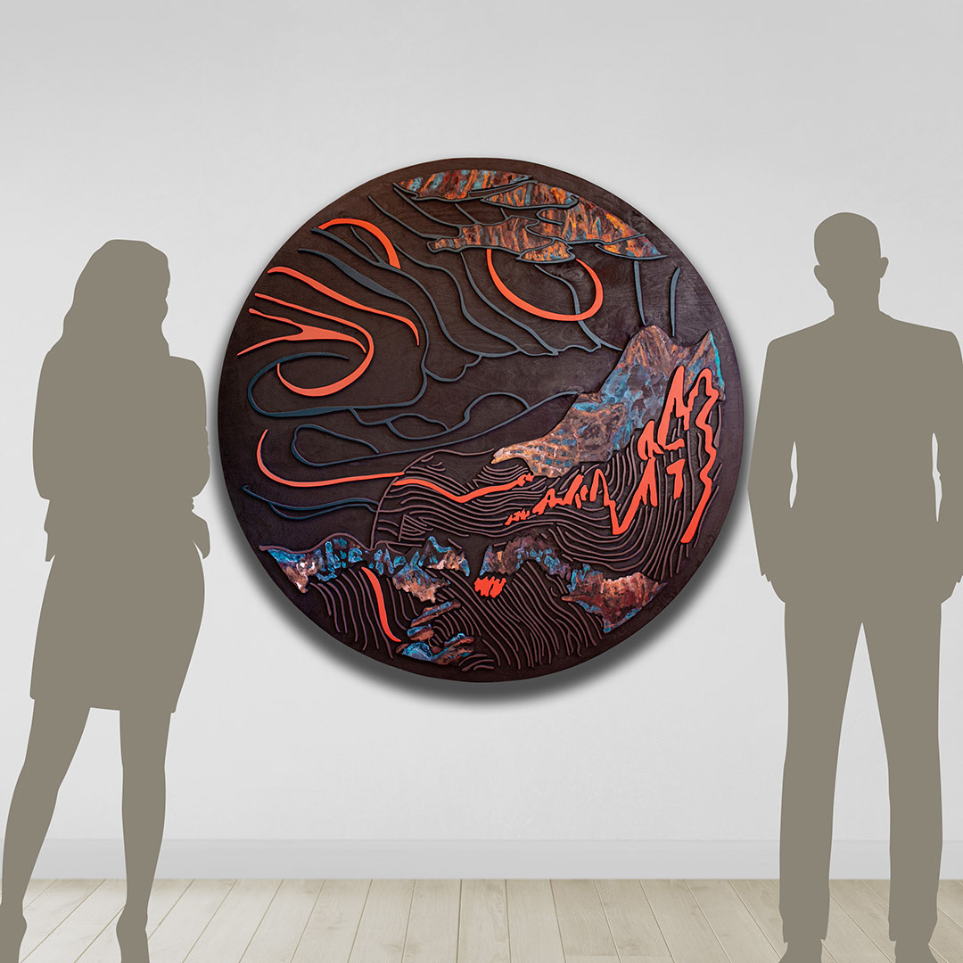 AÉROMANCIE 4 | Acrylique, teinture sur bois sculpté / Acrylic, stain on sculpted wood | 48" | 2025