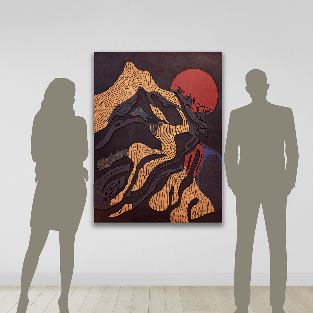 SOLARIS 1 | Acrylique, teinture sur bois sculpté / Acrylic, stain on sculpted wood | 48" x 36" | 2025