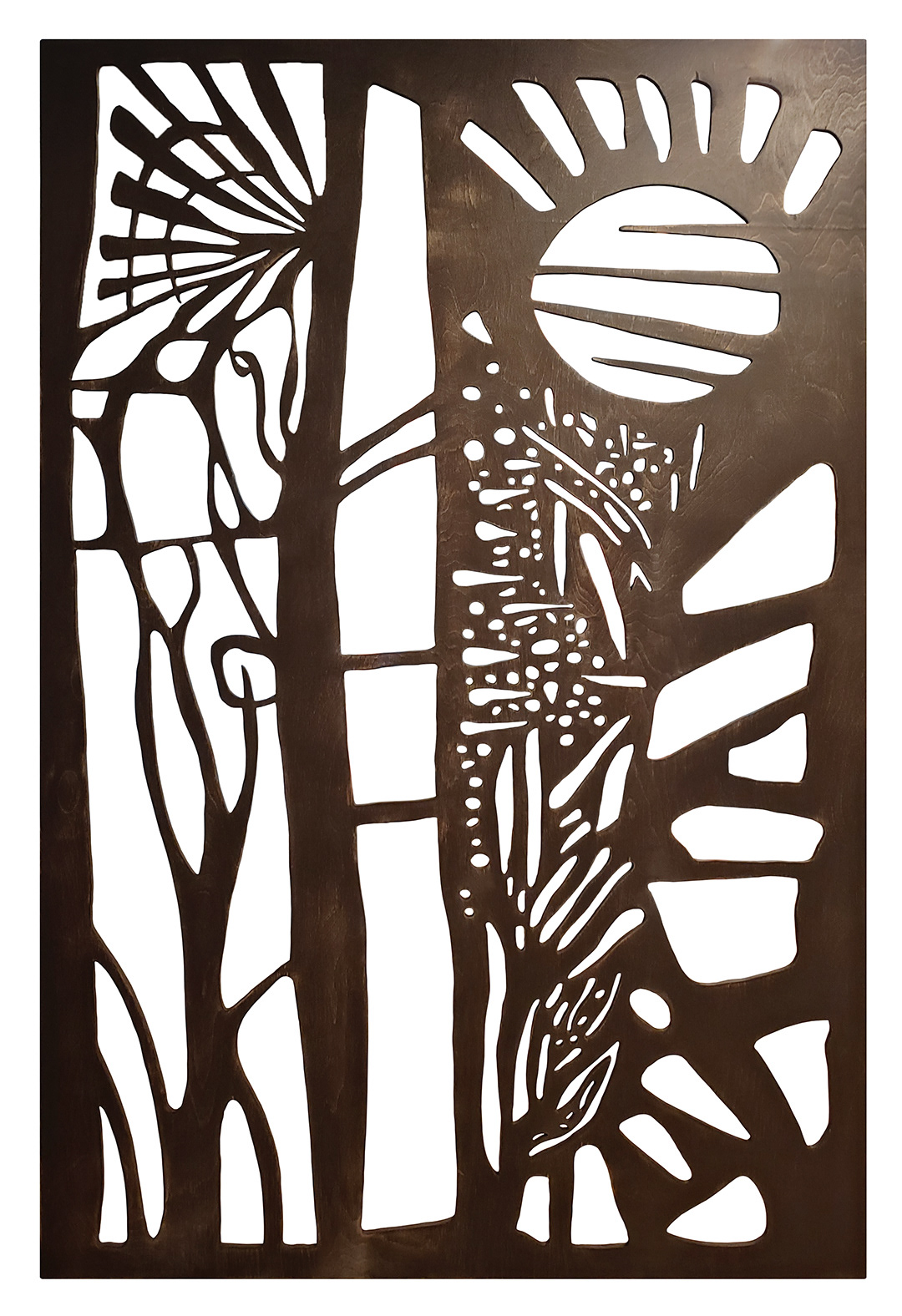 FRAGMENTAIRE 1 | Teinture sur bois sculpté / Stain on sculpted wood | 72" x 48" | 2025