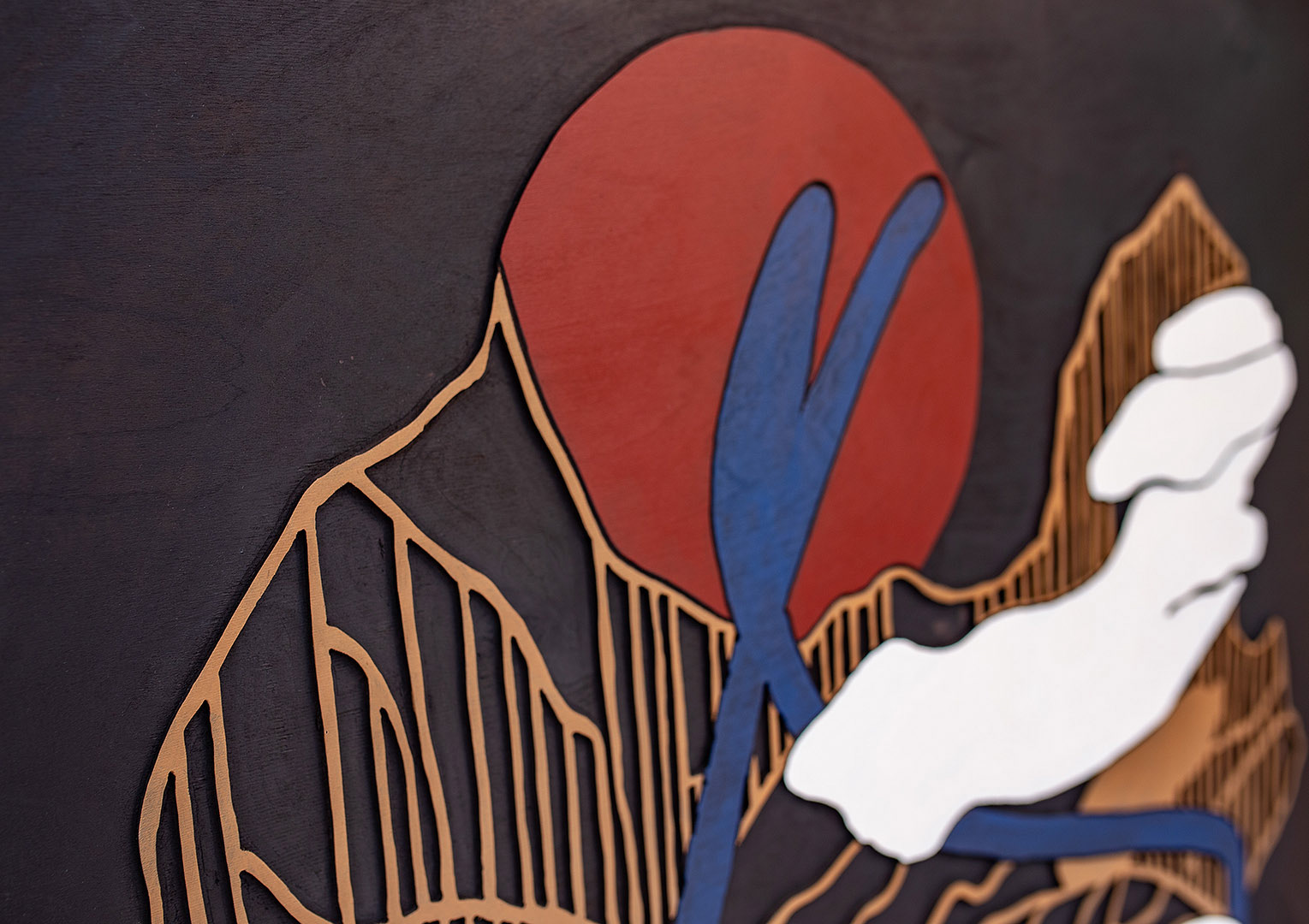 SOLARIS 2 | Acrylique, teinture sur bois sculpté / Acrylic, stain on sculpted wood | 48" x 36" | 2025