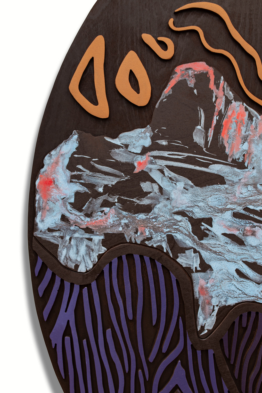 AÉROMANCIE 3 | Acrylique, teinture sur bois sculpté / Acrylic, stain on sculpted wood | 48" | 2025