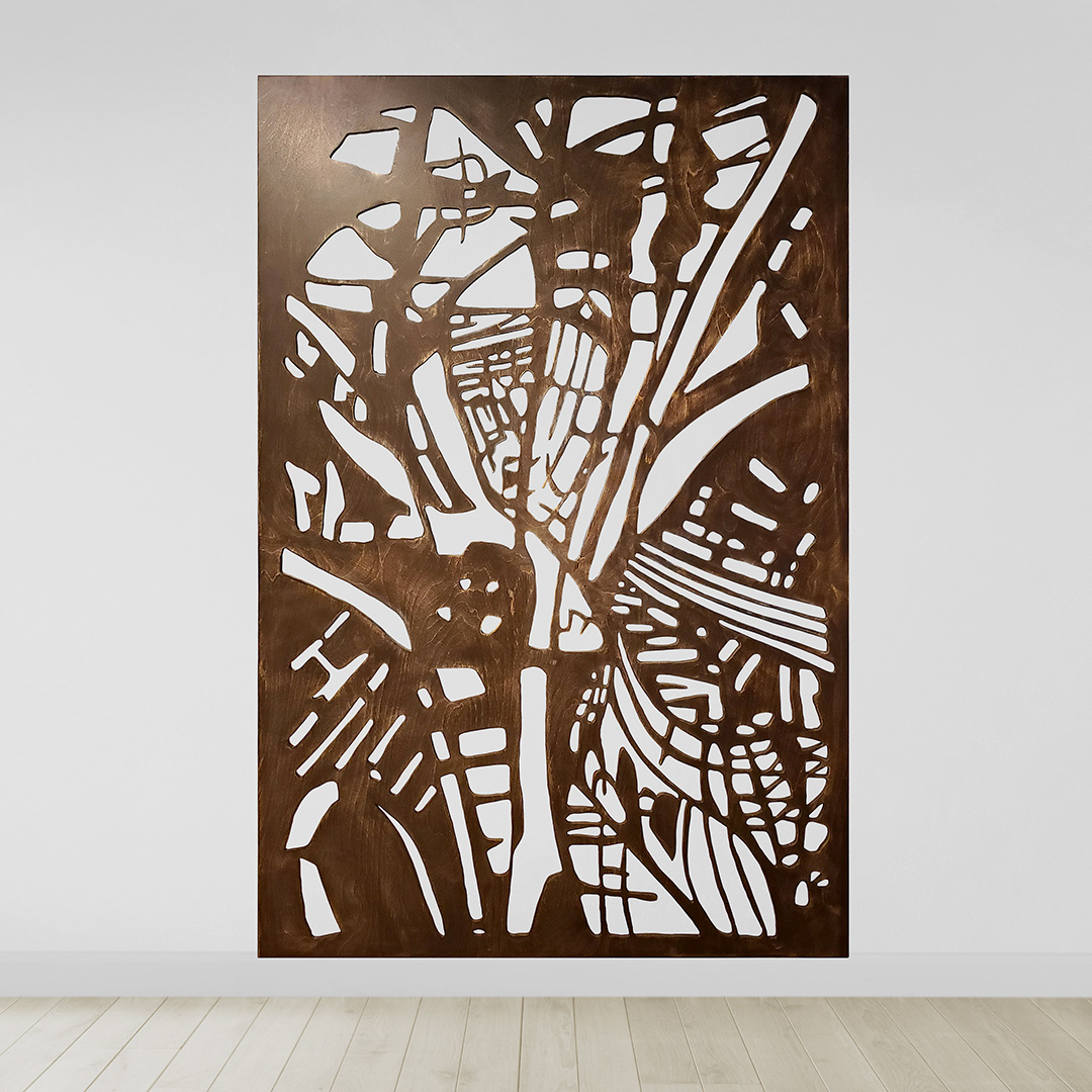 FRAGMENTAIRE 2 | Teinture sur bois sculpté / Stain on sculpted wood | 72" x 48" | 2025