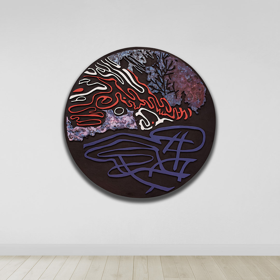 AÉROMANCIE 6 | Acrylique, teinture sur bois sculpté / Acrylic, stain on sculpted wood | 48" | 2025