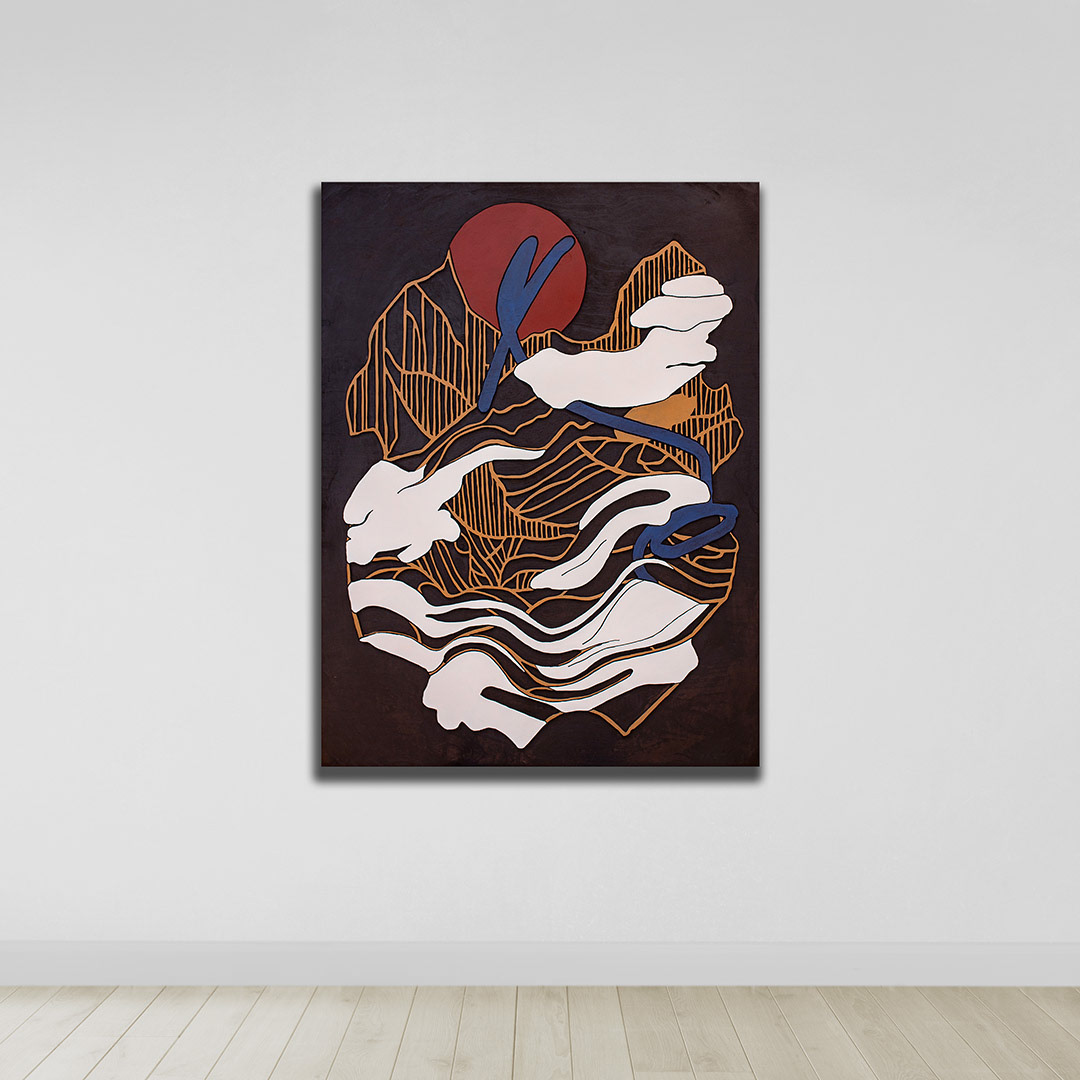 SOLARIS 2 | Acrylique, teinture sur bois sculpté / Acrylic, stain on sculpted wood | 48" x 36" | 2025