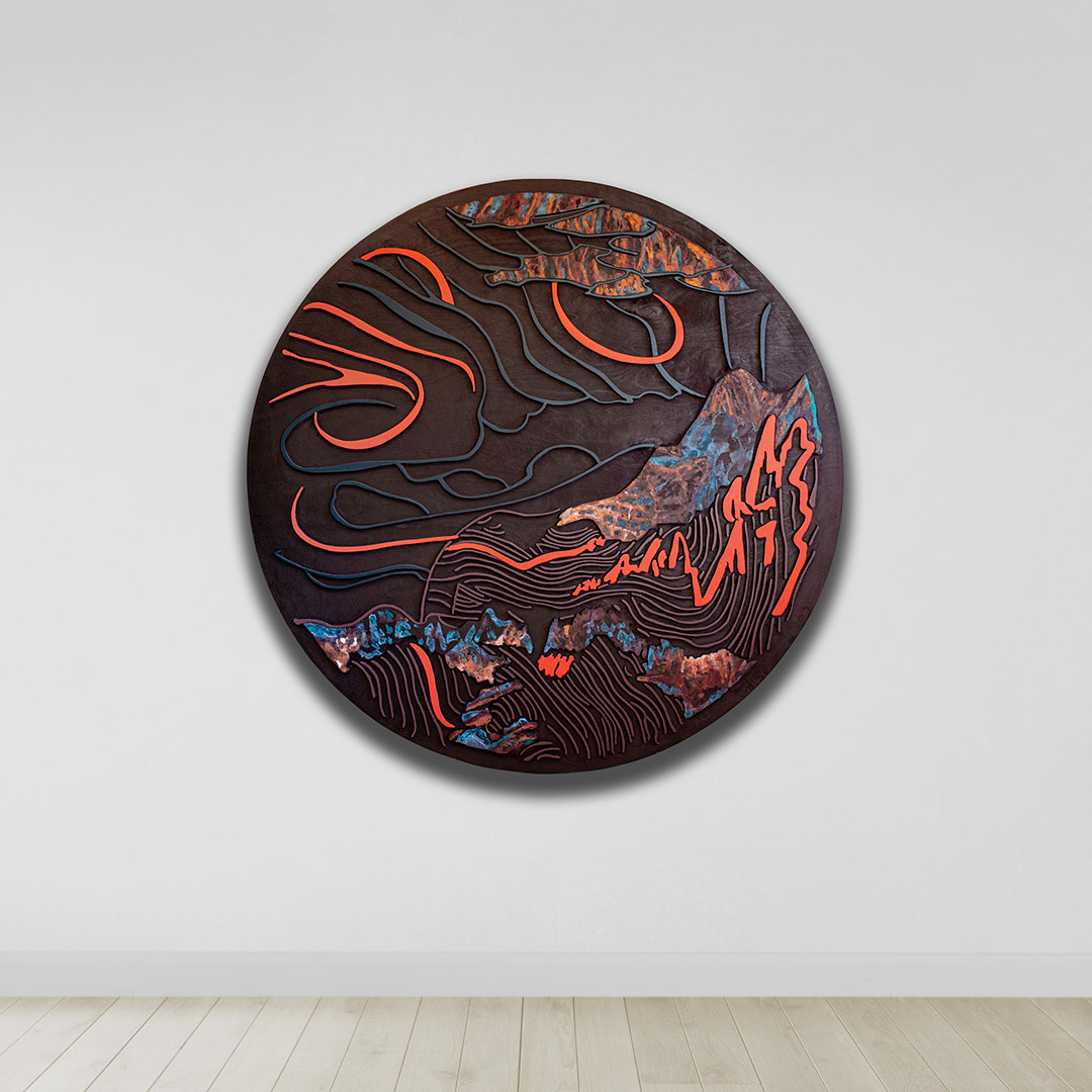 AÉROMANCIE 4 | Acrylique, teinture sur bois sculpté / Acrylic, stain on sculpted wood | 48" | 2025