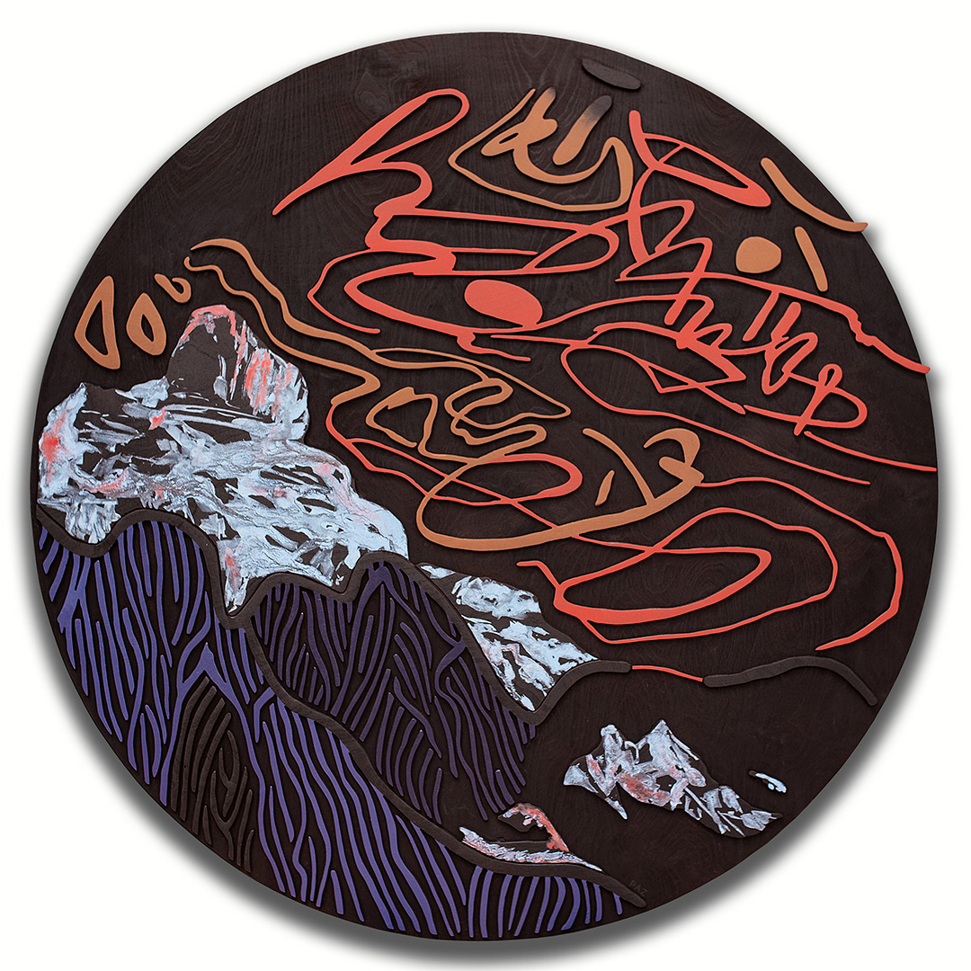 AÉROMANCIE 3 | Acrylique, teinture sur bois sculpté / Acrylic, stain on sculpted wood | 48" | 2025