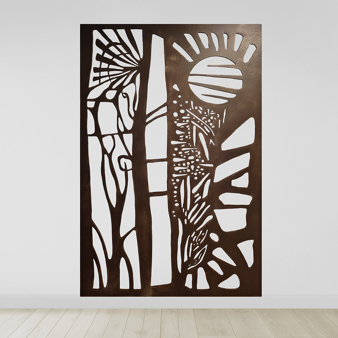 FRAGMENTAIRE 1 | Teinture sur bois sculpté / Stain on sculpted wood | 72" x 48" | 2025