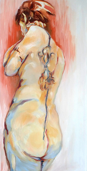 "The Mask is Behind Me", oil on canvas, 75 x 37 cm