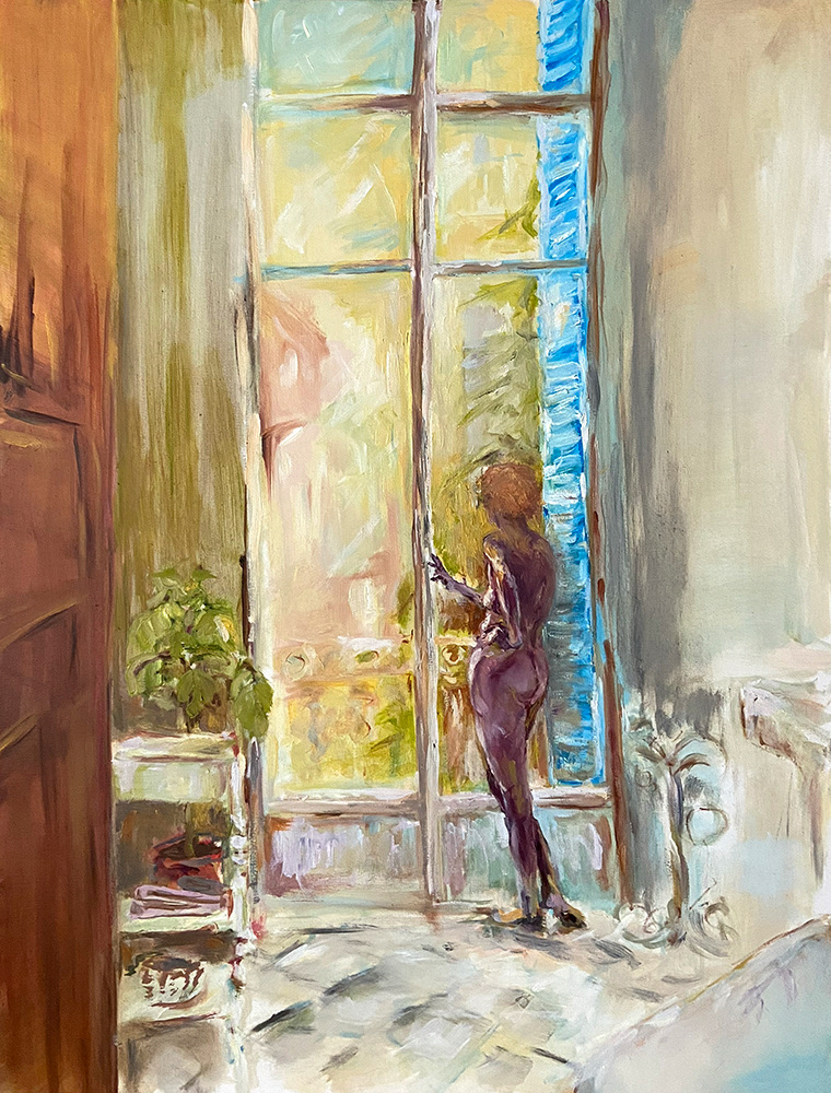 "Waiting on the Bath / En attendant le bain", oil on canvas, 80 x 60cm