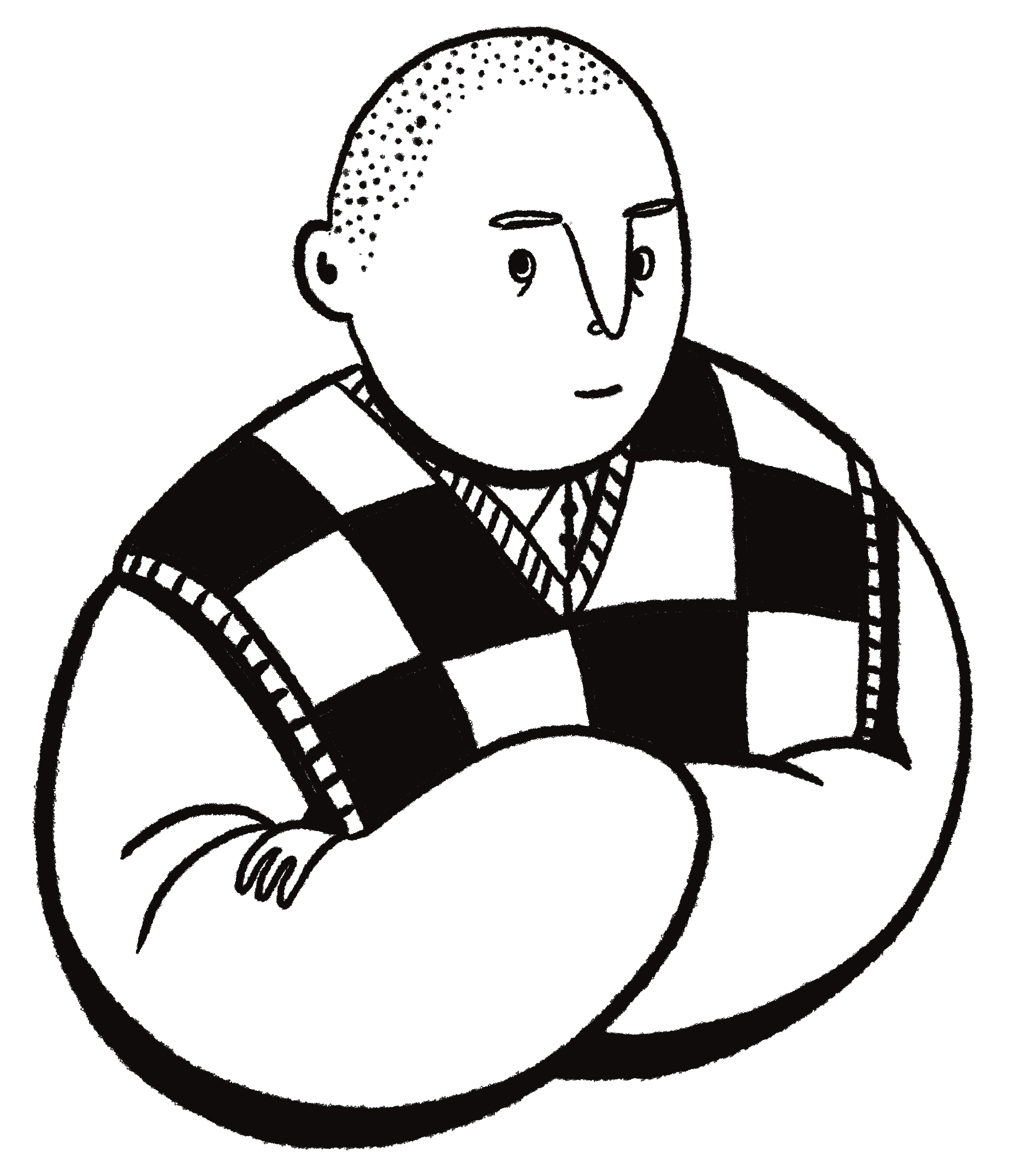 Schwarzweiße Illustration eines Avatars von Fynn Ross in niedlichem Stil