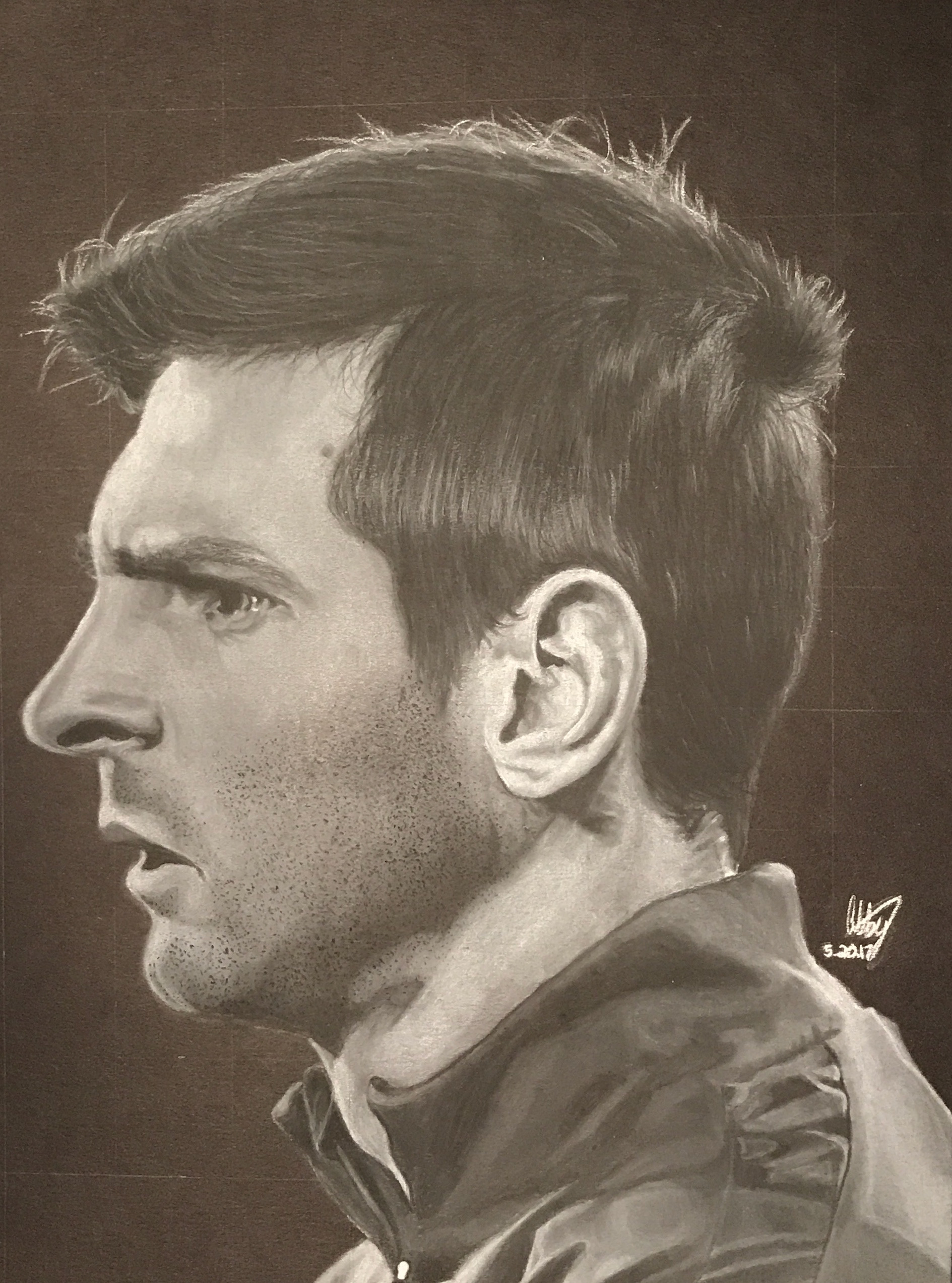 Lionel Messi in charcoal
