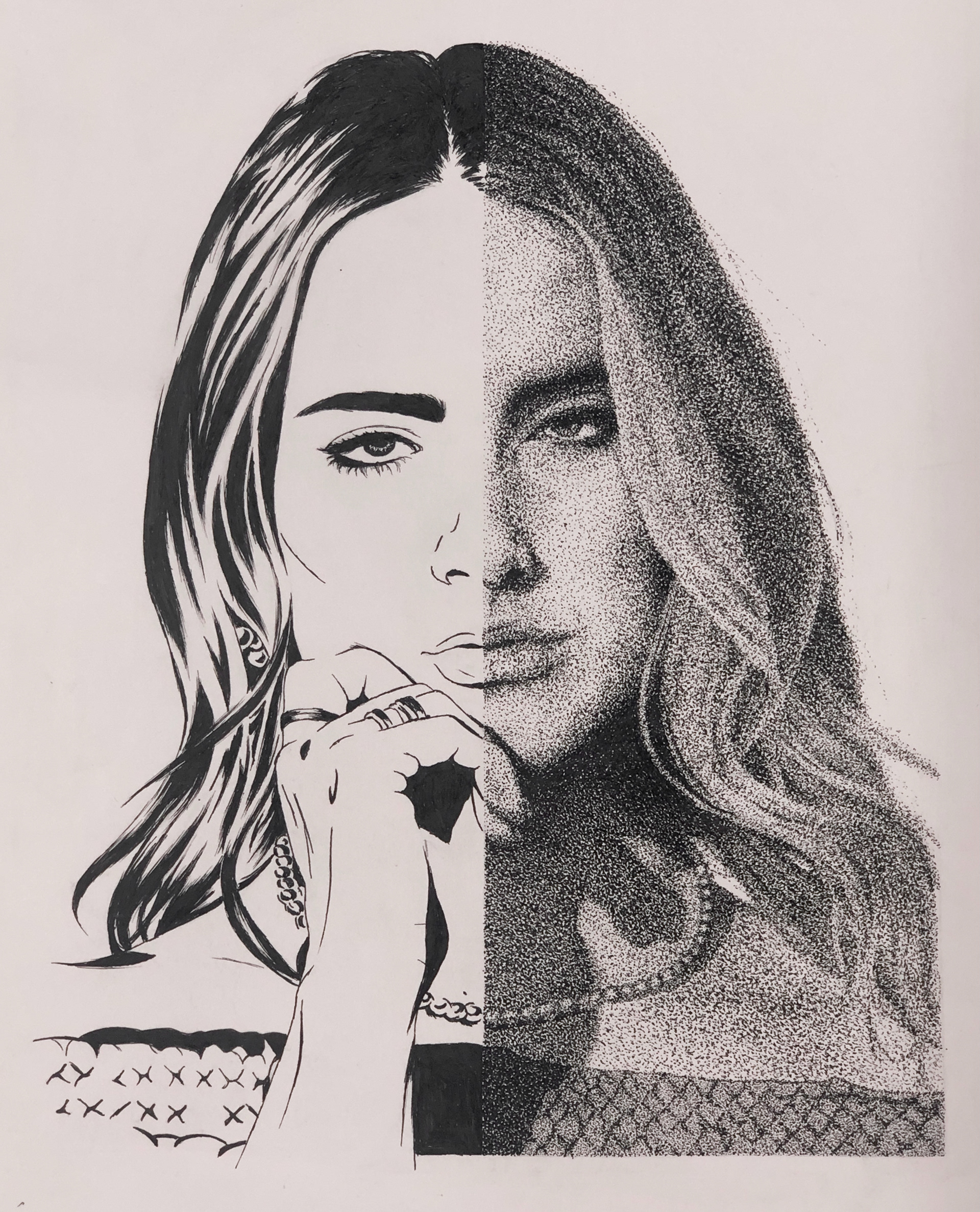 a study of light and shadow through stencil and stippling