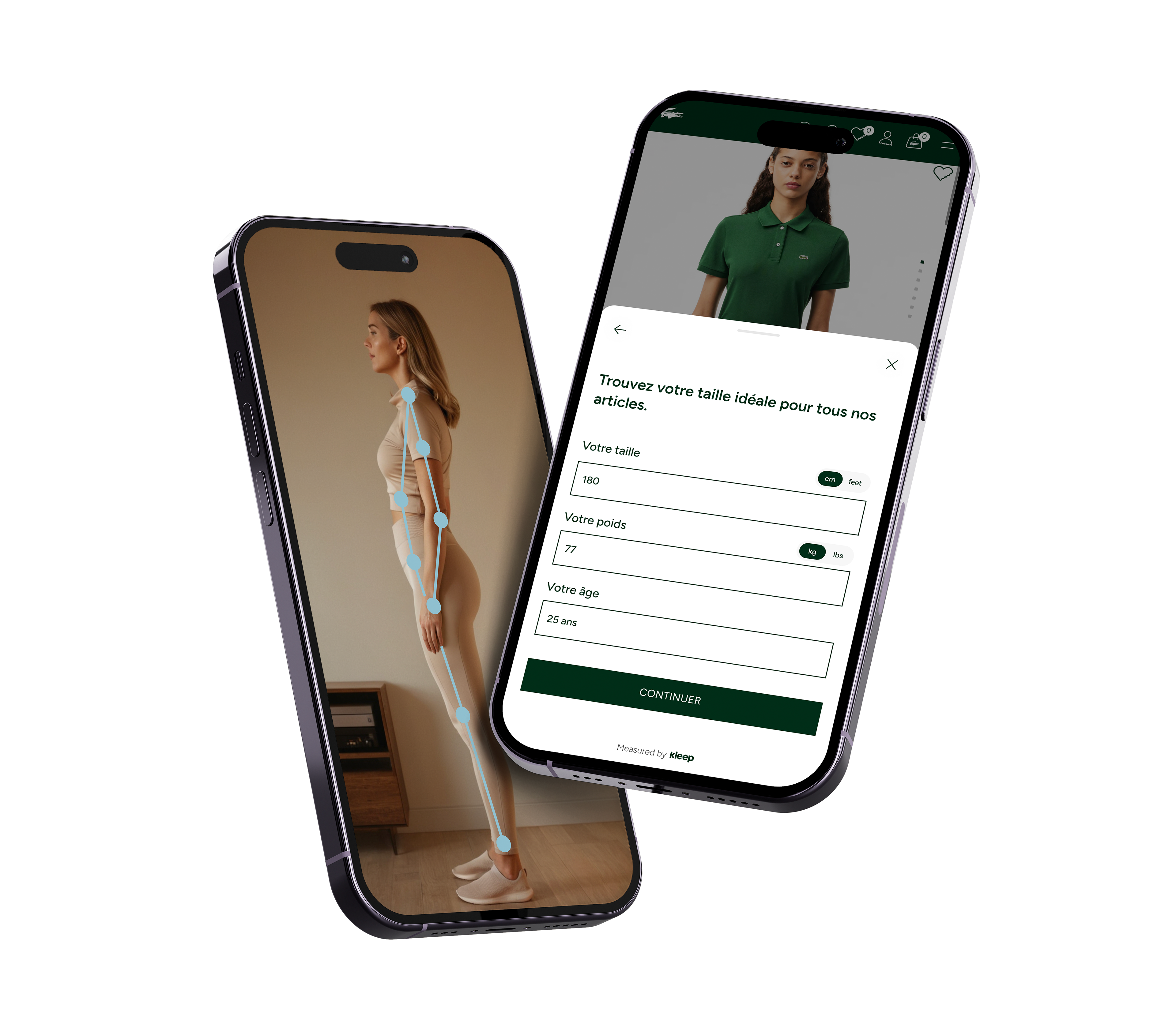 Visuel de la recommandation de taille sur Lacoste