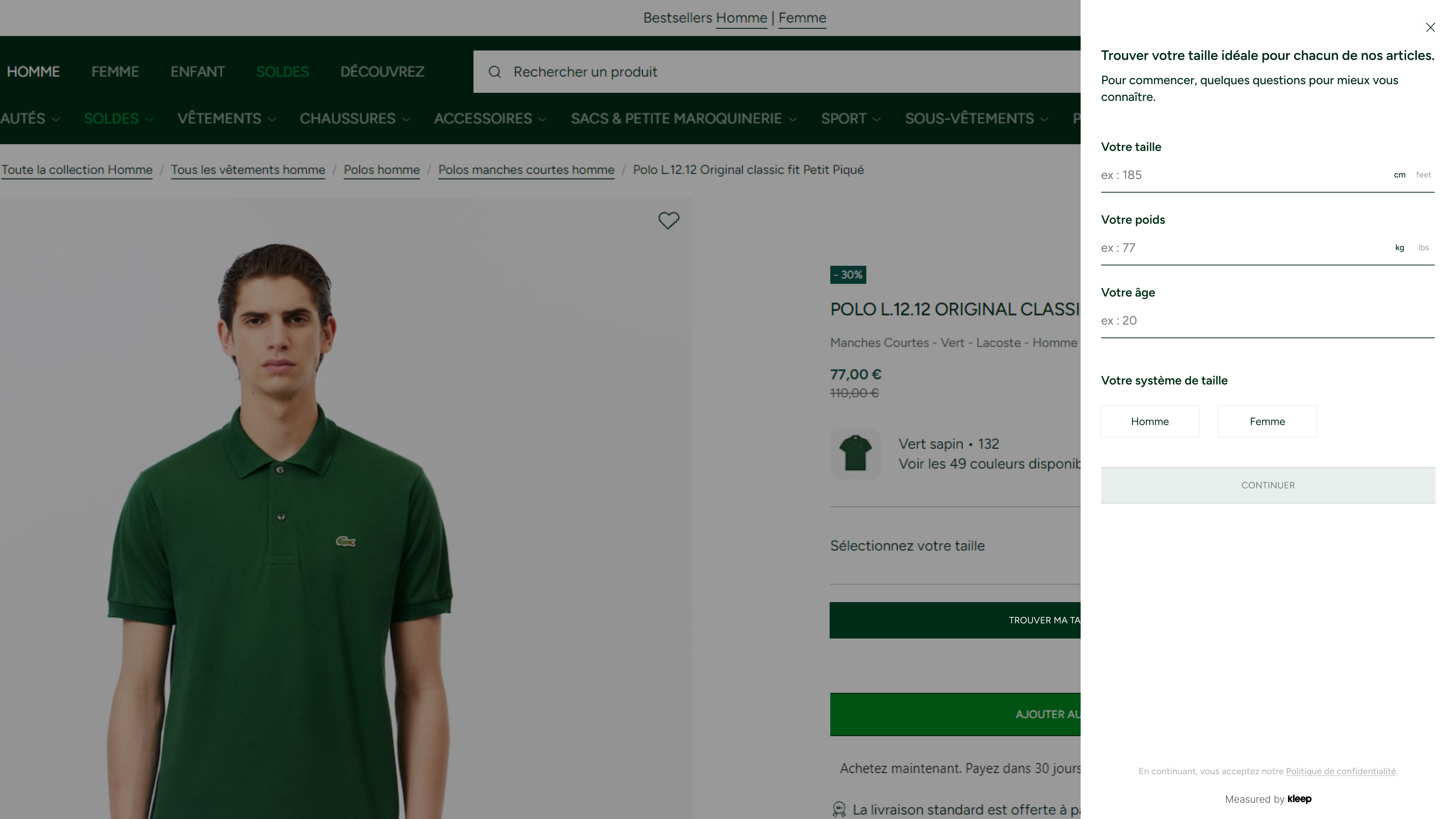 Le logiciel de recommandation de taille sur le site e-commerce de Lacoste