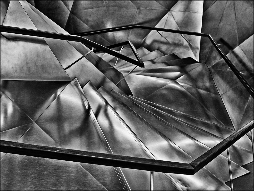 The main staircase in the Caixa Forum building in Madrid.