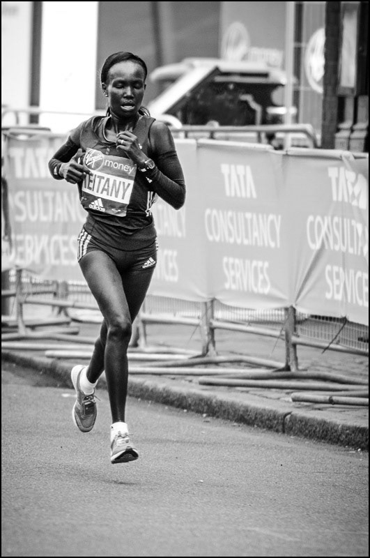 Mary Keitany of Kenya, the eventual winner of the women's race, London Marathon, 2017.