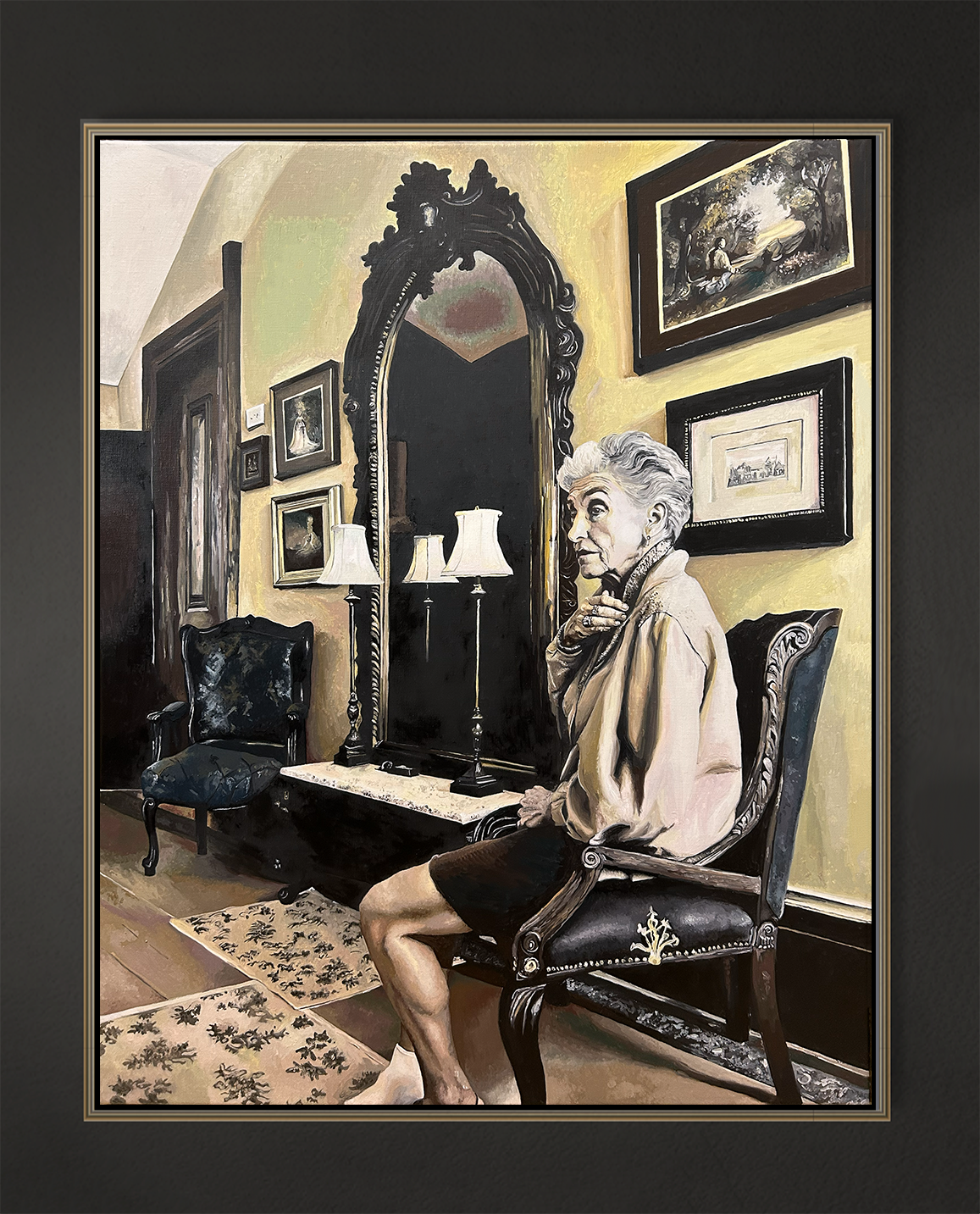 Hüterin des alten Hauses, 92x73 cm, 2025, Öl auf Leinwand