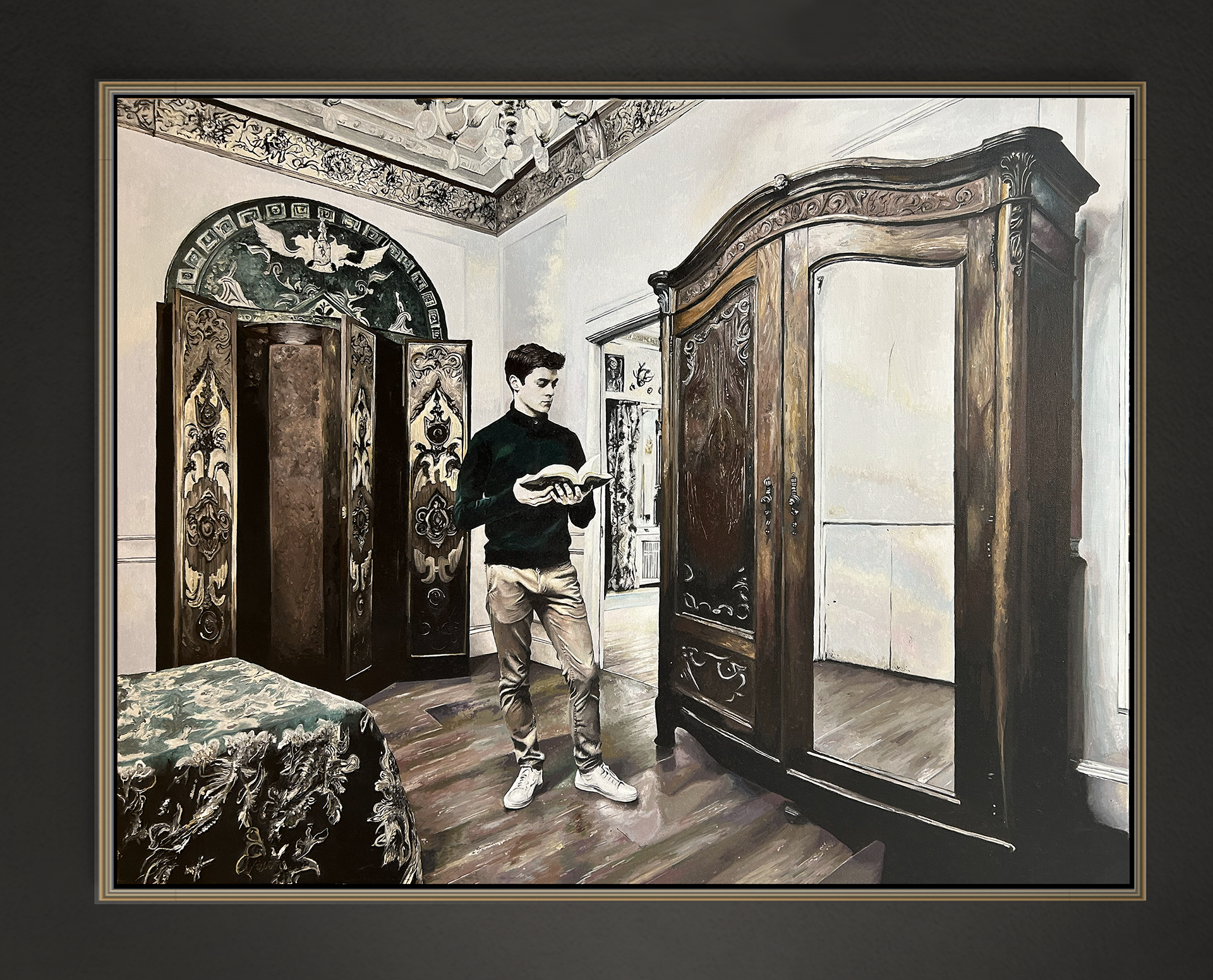 Zwischen zwei Räumen und Welten, 90x115 cm, 2025, Öl auf Leinwand