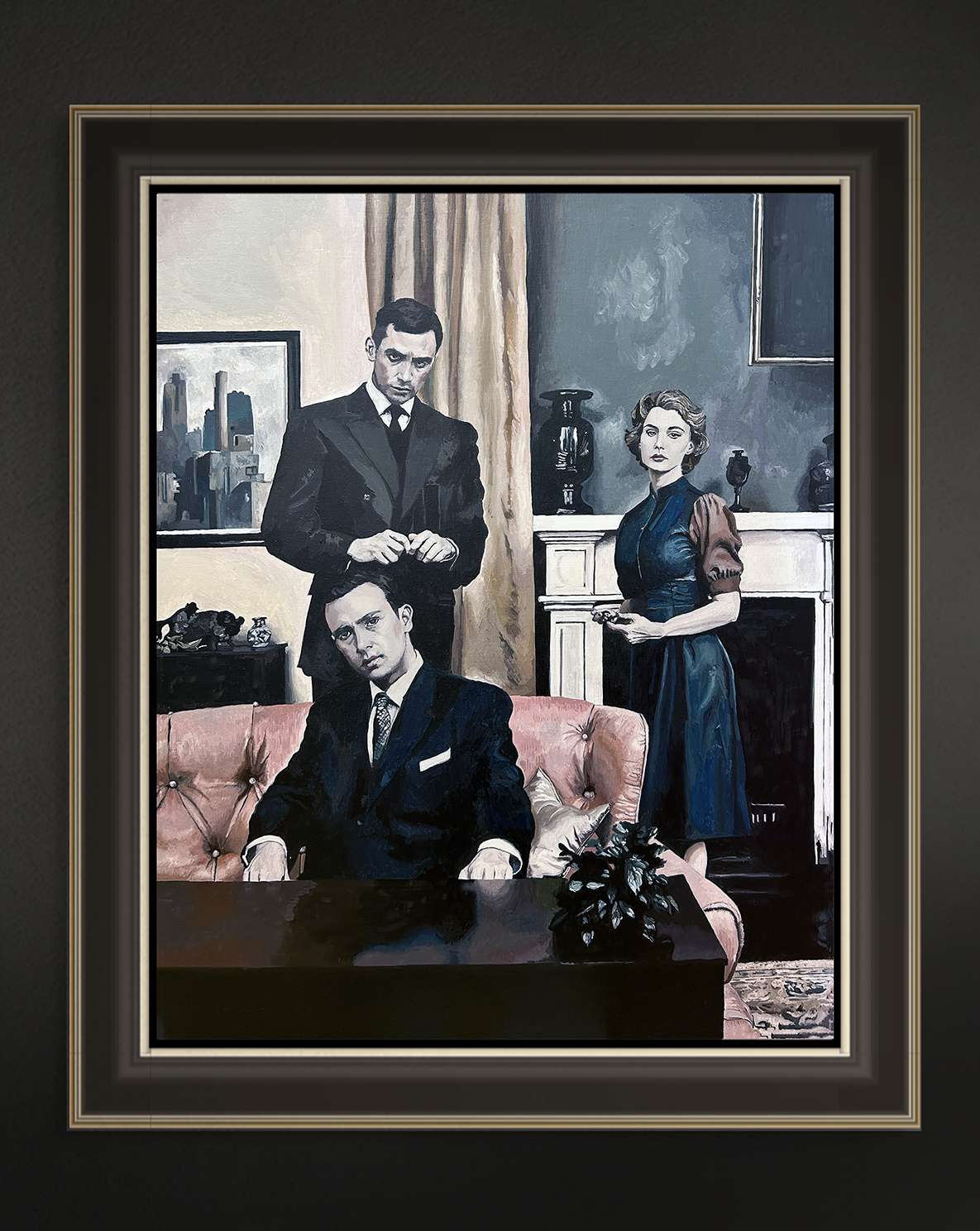 Italienische Familie in einem falschen Film, 92x73 cm, 2025, Öl auf Leinwand