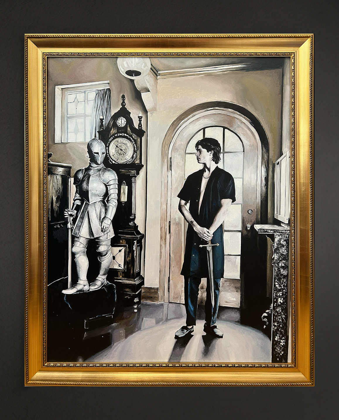 Ritter ohne Rüstung, 100x80 cm, 2025, Öl auf Leinwand