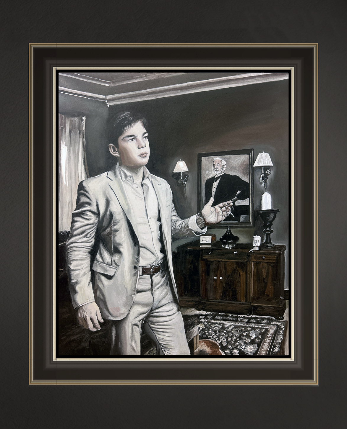Im Arbeitszimmer des Vaters, 60x50 cm, 2026, Öl auf Leinwand