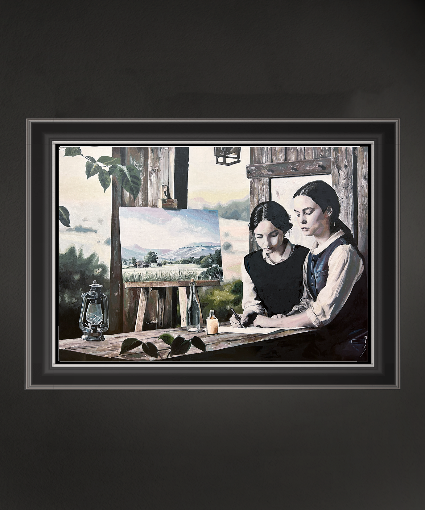 Dichterinnen vor ihrem Ideal einer Landschaft, 70x100 cm, 2025, Öl auf Leinwand