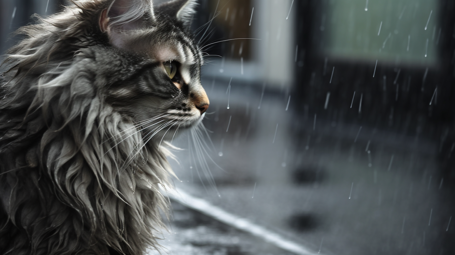 Drenched Desolation: Feline Reflections
