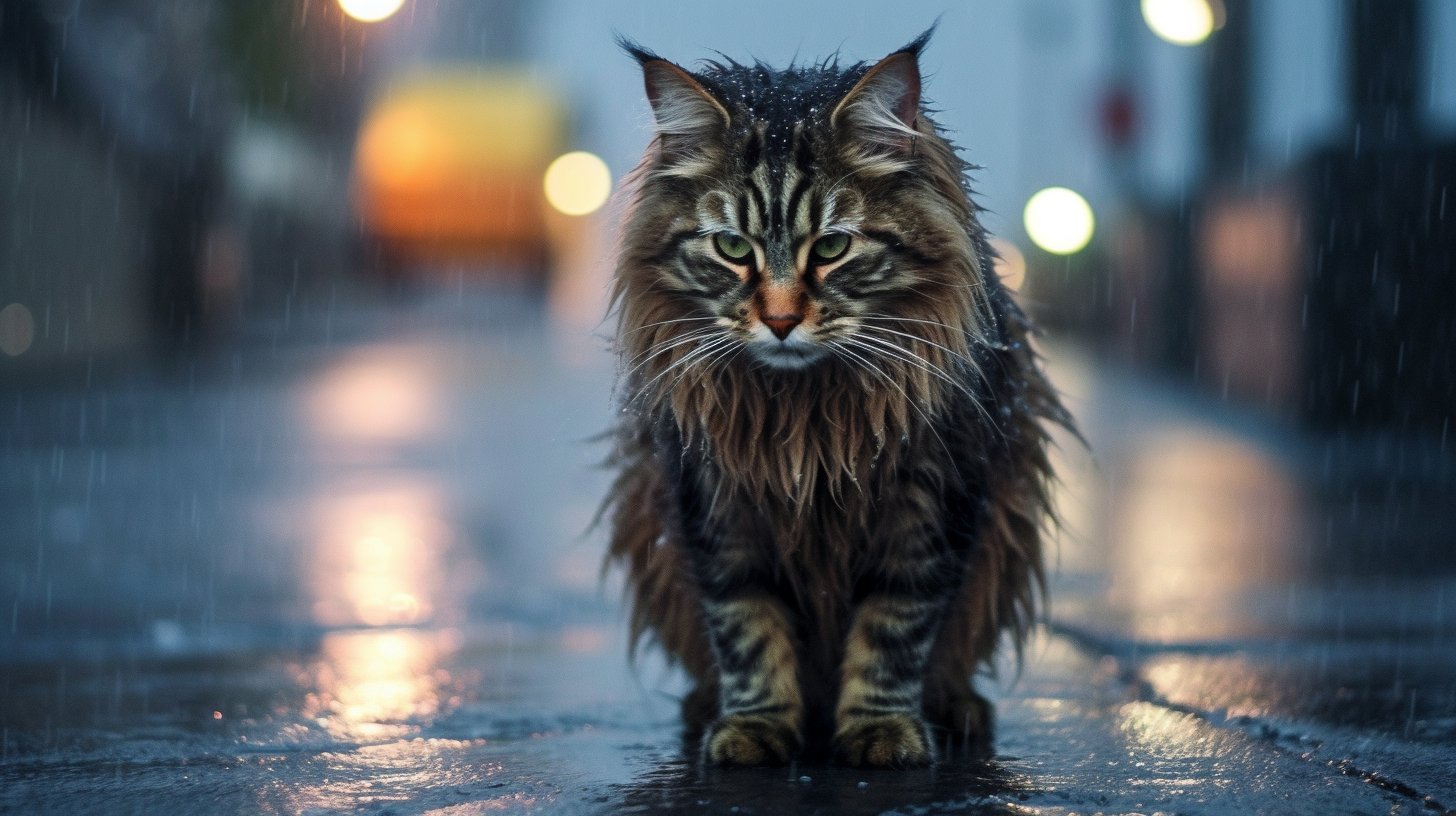 Rain's Embrace: Abandoned Maine Coon