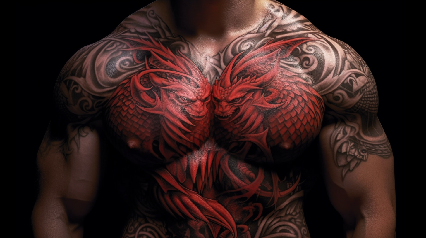 Tattooed Triumph: Dragon's Victorious Roar.