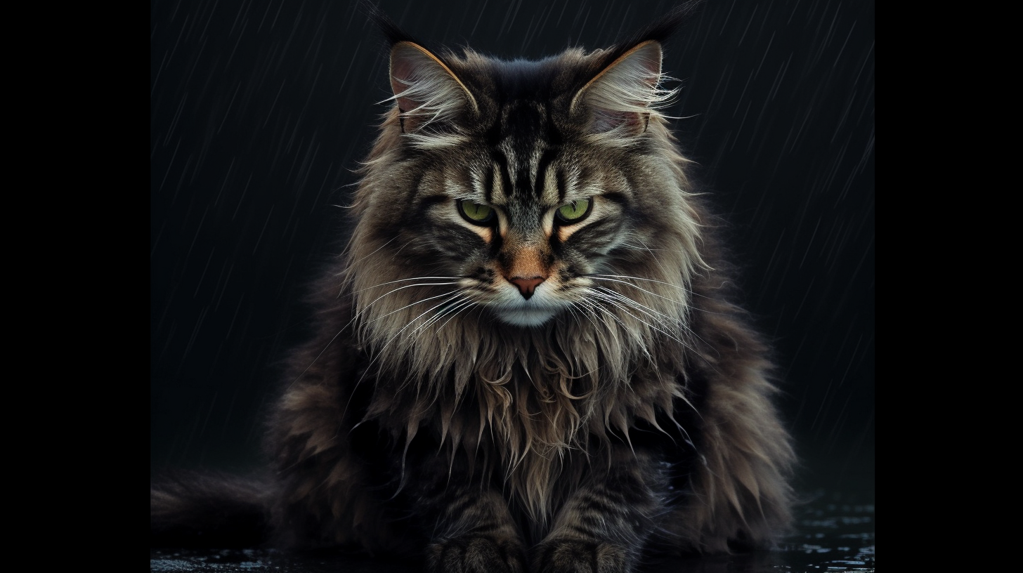 Fluffy giant: Maine Coon's regal pose.