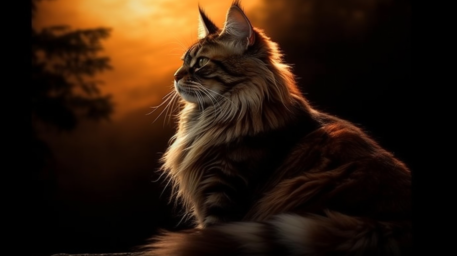 Dusk's Royal Feline: Maine Coon's Grace