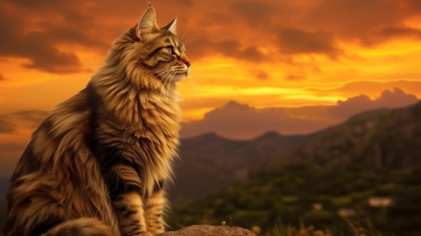 Ethereal Glow: The Maine Coon's Sunset Silhouette