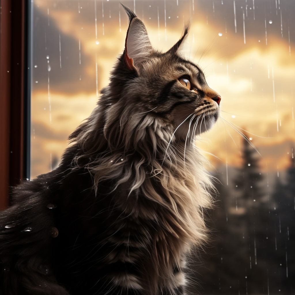 Sunset silhouette, Maine Coon's majesty
