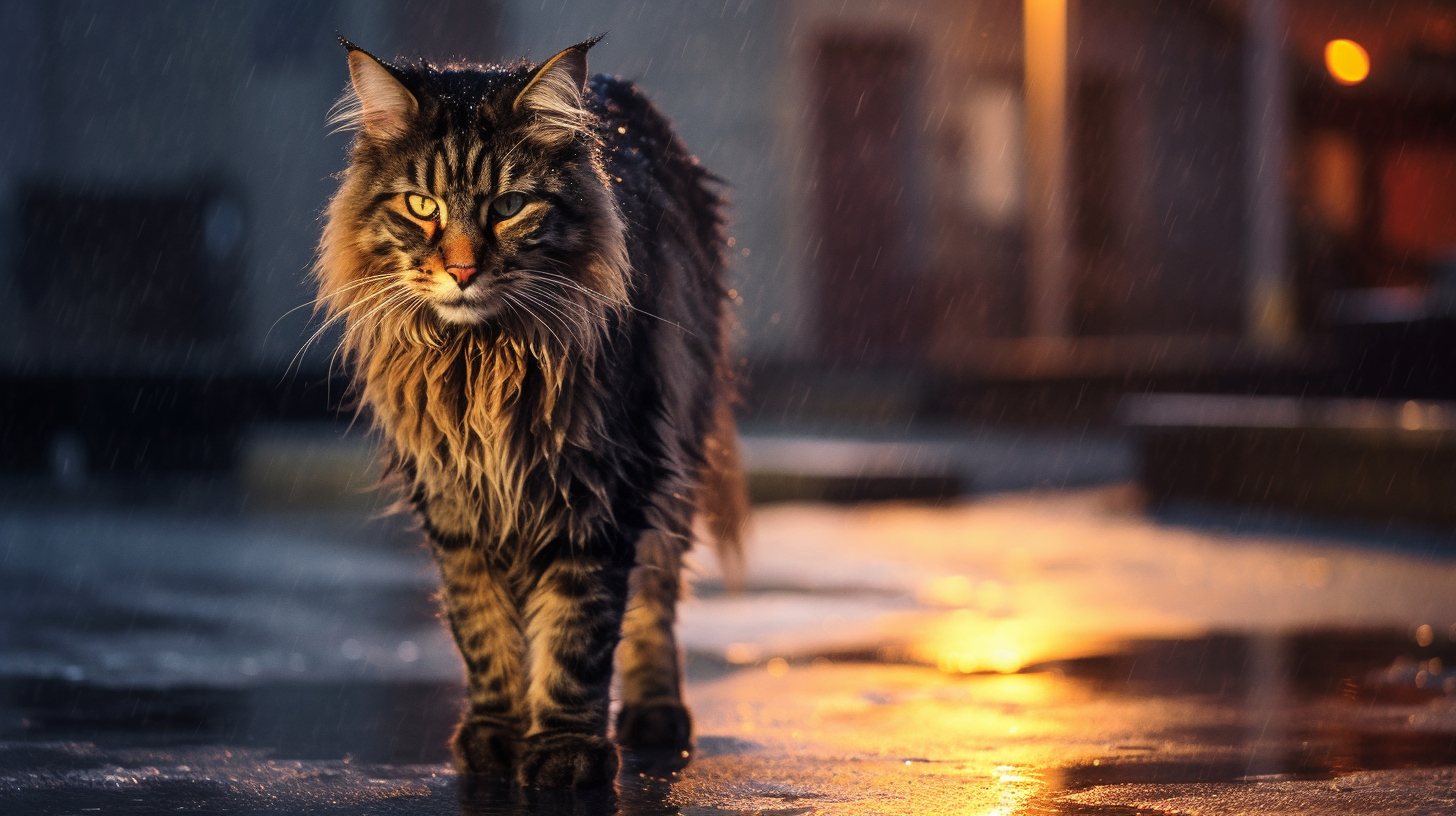 The haunting gaze of an abandoned Maine Coon, searching for a place to call home.