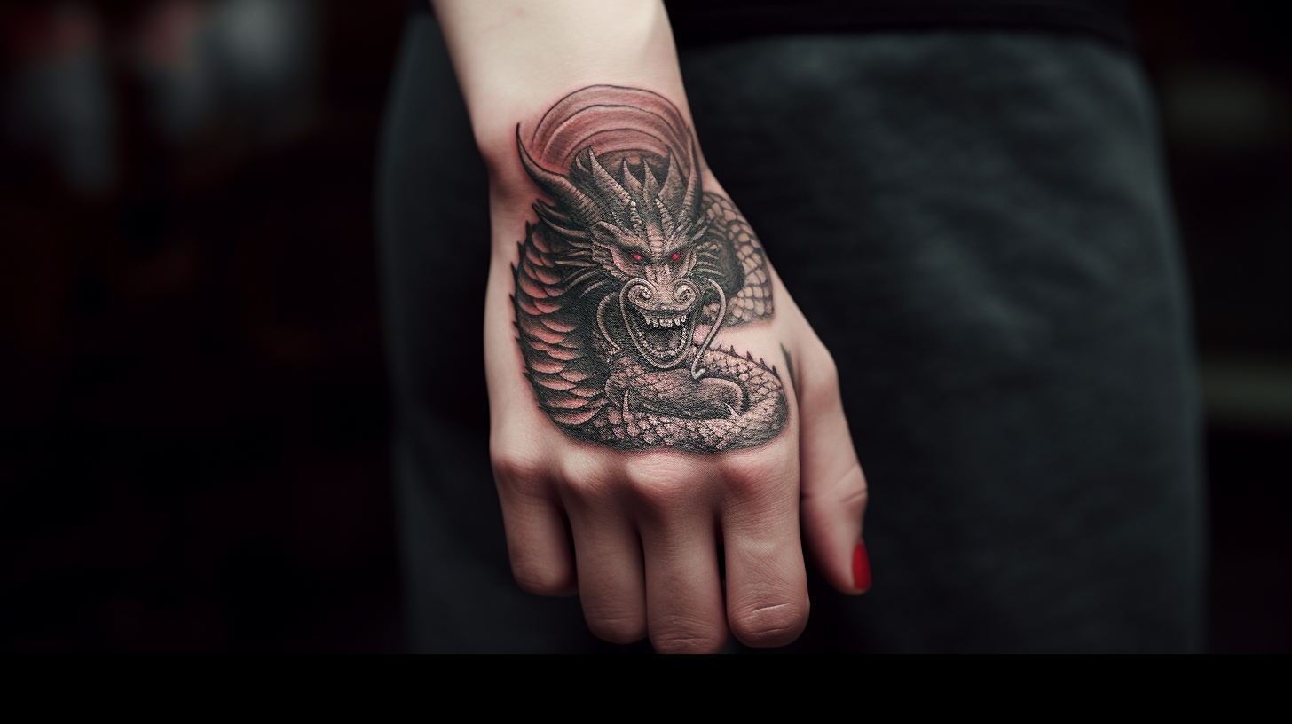 Tattooed Twilight: Dusk Meets Dragon's Descent.