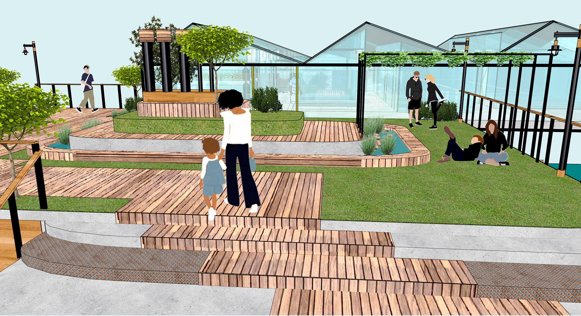 Roof path and access to Hydrophonic green houses