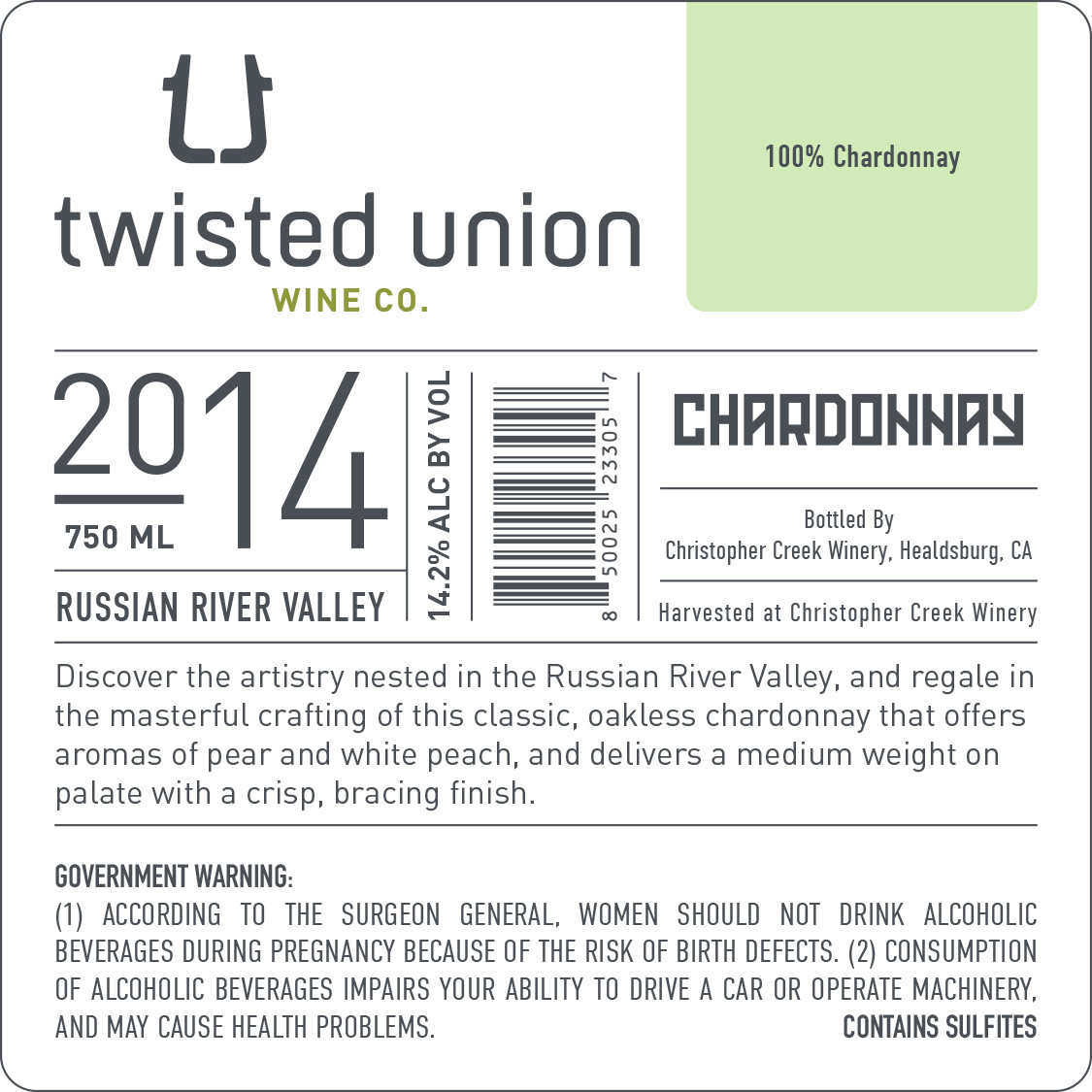 Single Varietal Chardonnay Label, Back