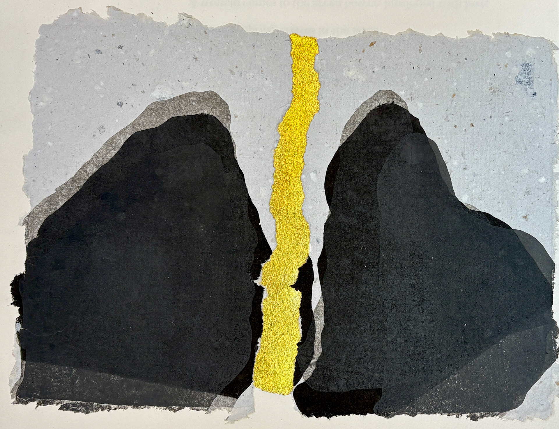 Mono print hand made paper and gold ink. 