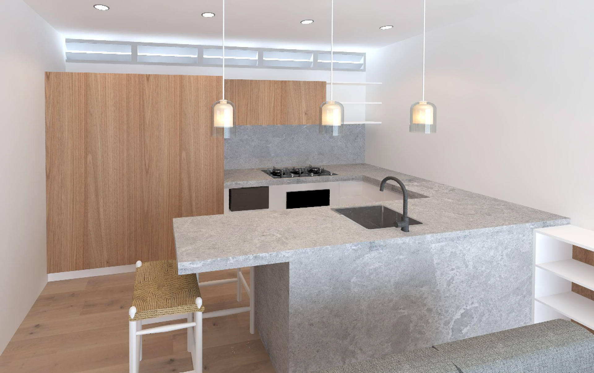3D Day render of kitchen