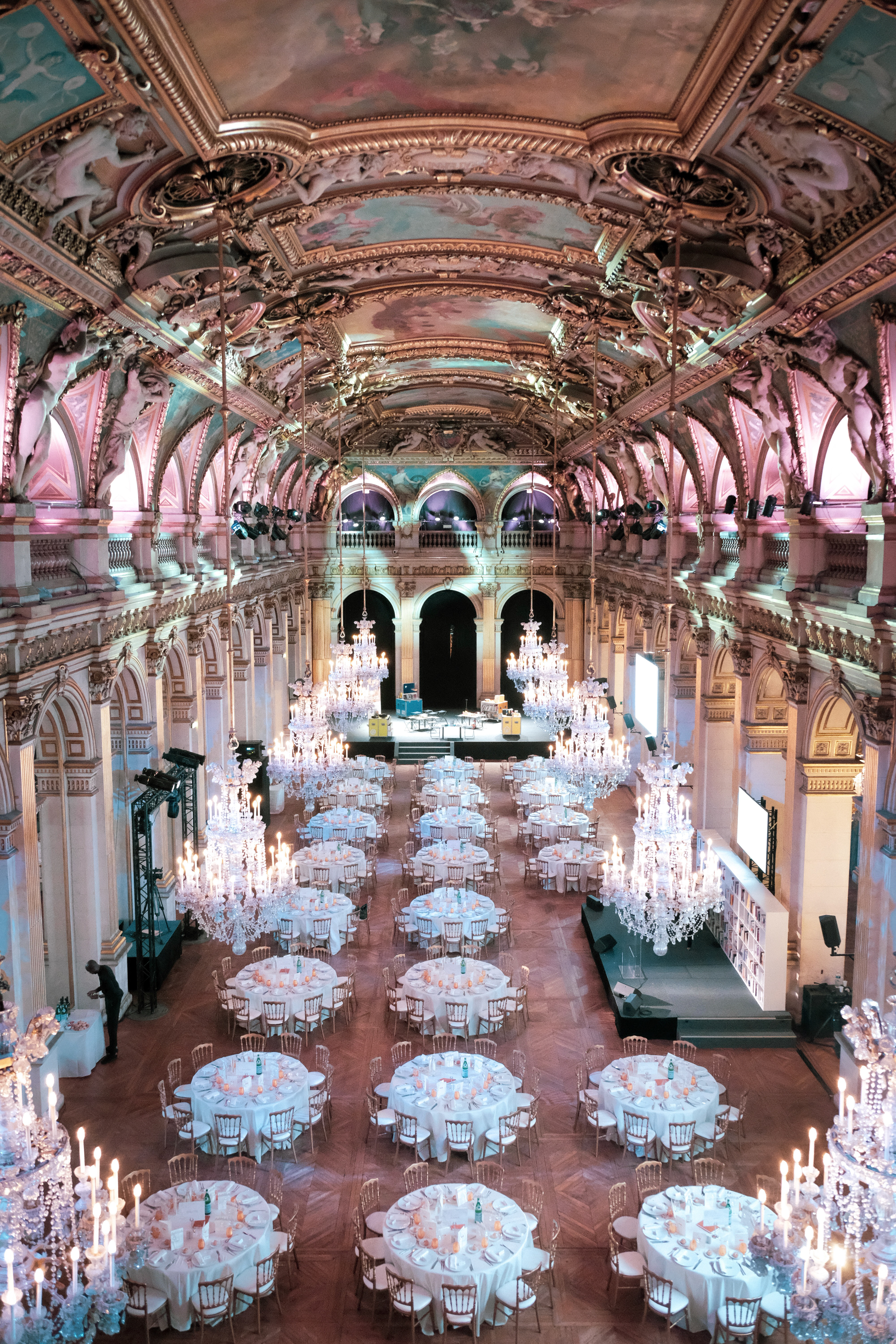 View of the grand reception room at Paris City Hall.