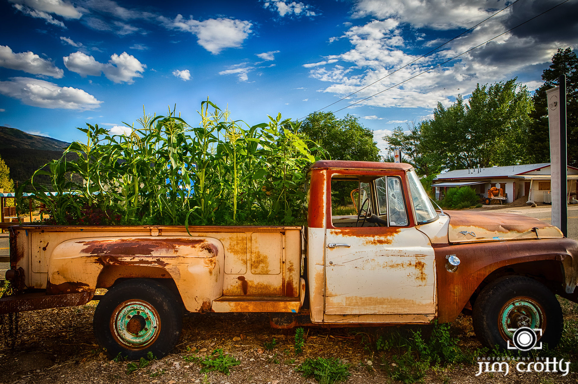 Old cars and landscape in Questa, New Mexico by Jim Crotty