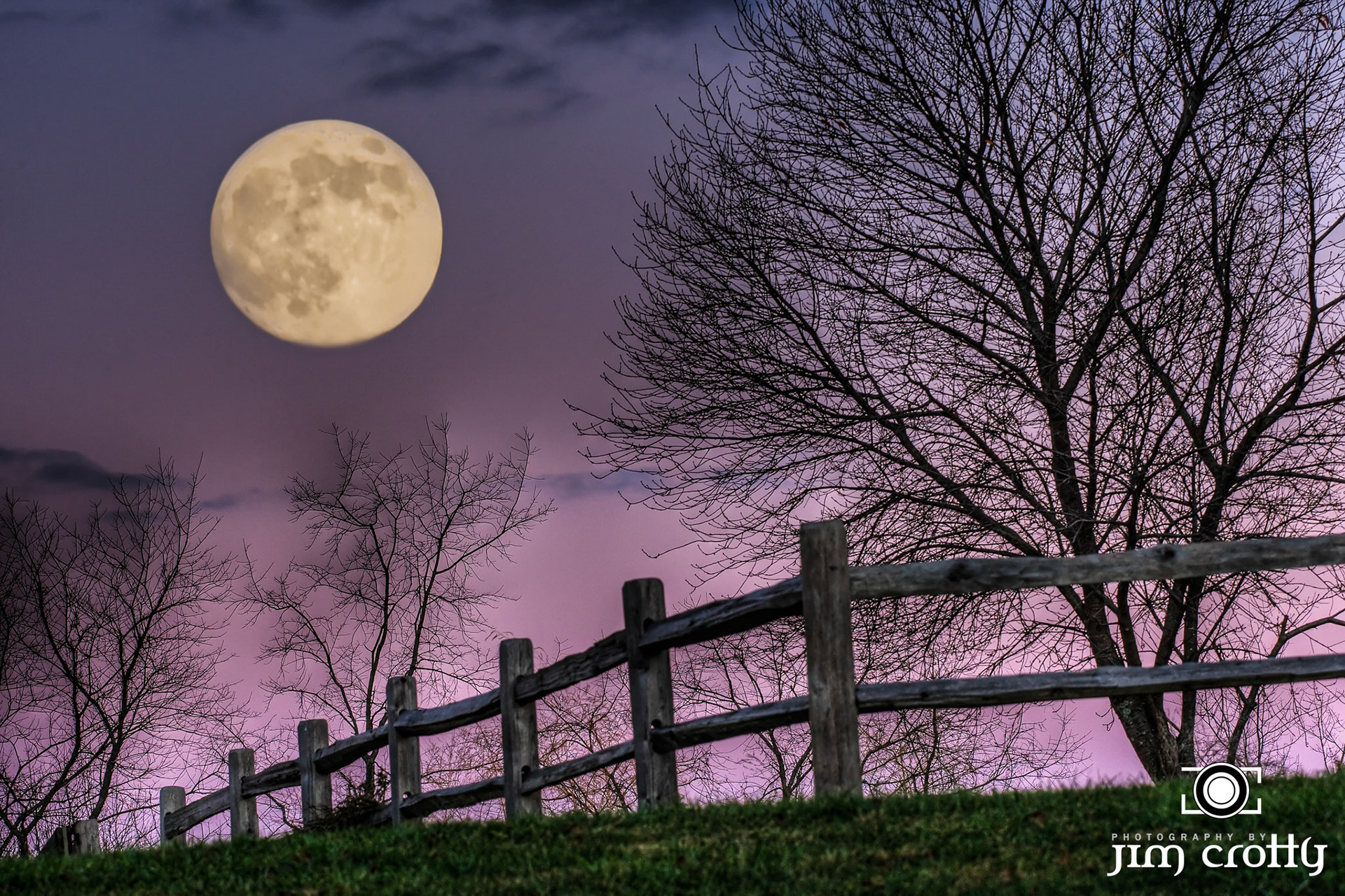 HDR and Combined Exposure Image of Full Moon Rising Over the hill at the Inn at Cedar Falls in Hocking Hills Ohio