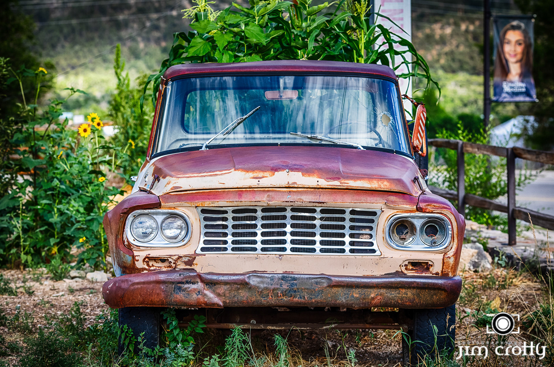 Old cars and landscape in Questa, New Mexico by Jim Crotty