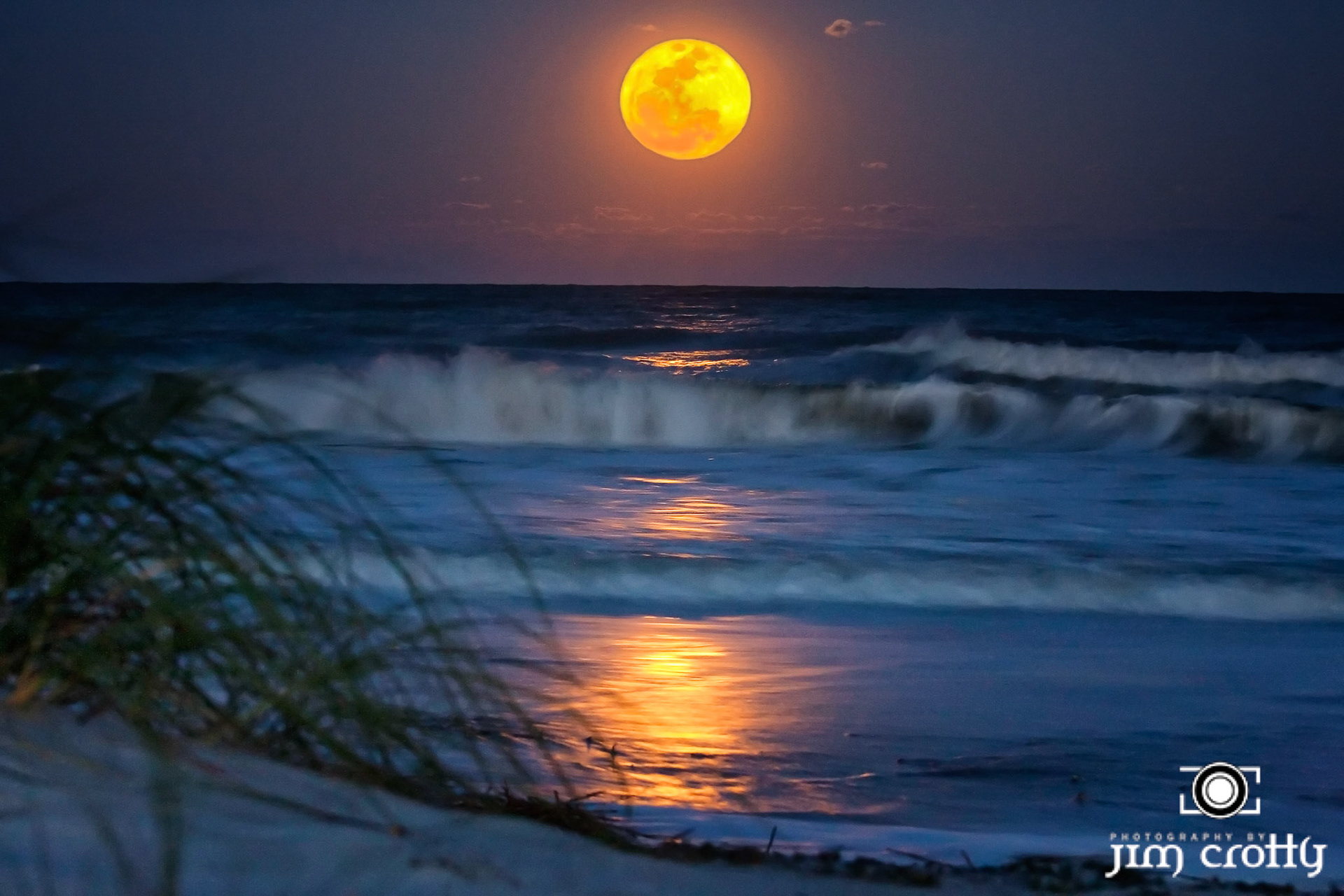 Full Moon rising over Atlantic Ocean from the beach on Hilton Head Island South Carolina on April 6 2012 by Jim Crotty