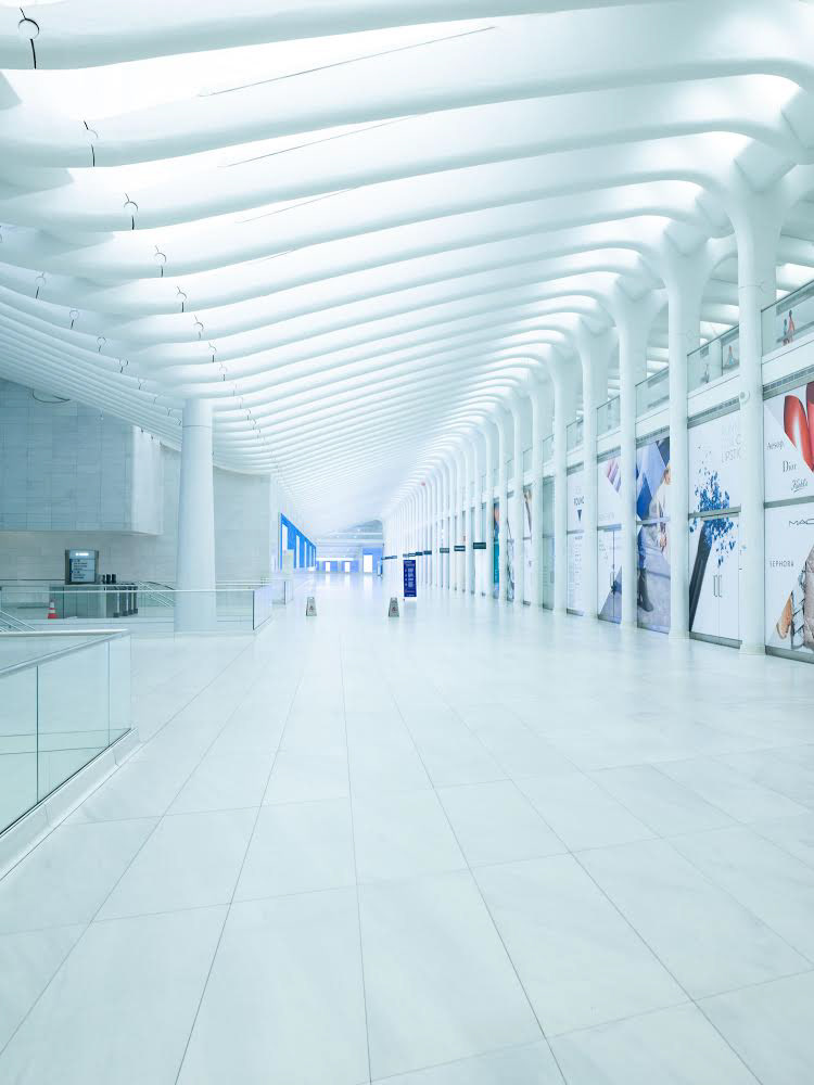 Oculus passage from opposite direction showing empty transit space in New York City